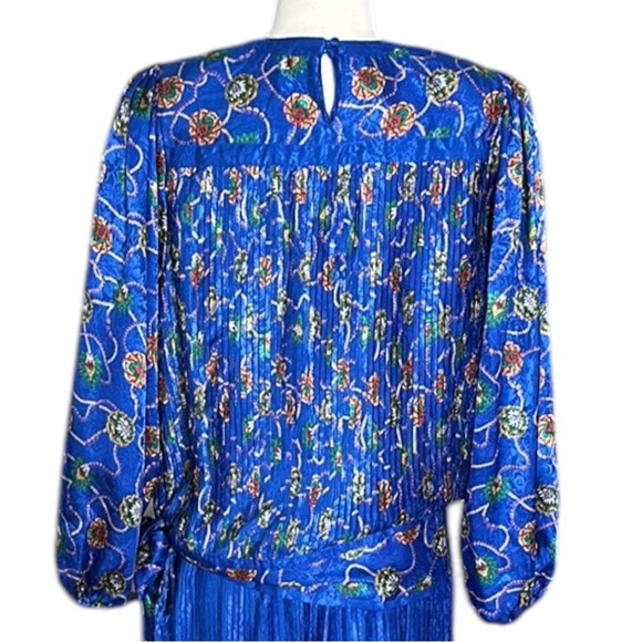 DIANE FREIS Vintage 80s Georgette Skirt Blouse Set 2 Piece Pleated Bohemian - Picture 9 of 16